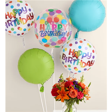 Vibrant Floral Medley&trade; With Happy Birthday Orbz Balloon